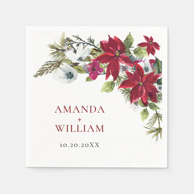 Servilleta De Papel Elegante Boda de Navidades de la Poinsettia Roja (Anverso)
