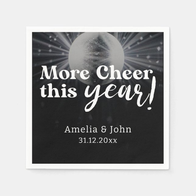 Servilleta De Papel Elegante Boda de Nochevieja Blanco Plata Negra (Anverso)