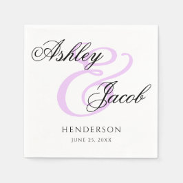 Servilleta De Papel Elegante Boda de nombres personalizados color púrp