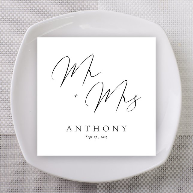Servilleta De Papel Elegante Boda de nombres personalizados Mr & Mrs S (Elegant Mr & Mrs Script Custom Name Wedding Napkins)