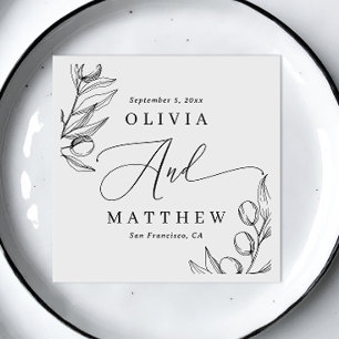 Servilleta De Papel Elegante Boda de Oliva   Script Delicado minimalis