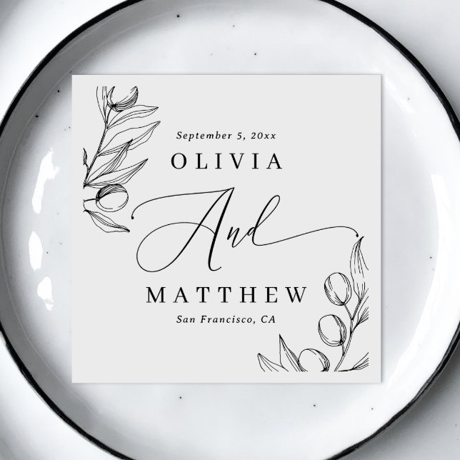 Servilleta De Papel Elegante Boda de Oliva | Script Delicado minimalis (Subido por el creador)