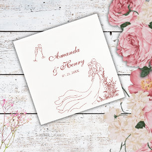 Servilleta De Papel Elegante Boda de pareja de tracción de mano