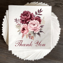 Servilleta De Papel Elegante Boda de Peonía Floral Borgoña