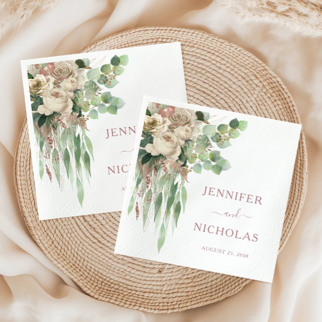 Servilleta De Papel Elegante Boda de Peonies Florales Rosa (Elegant Pink Floral Peonies Wedding Napkins)