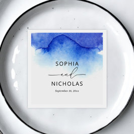 Servilleta De Papel Elegante boda de playa náutica azul acuarela