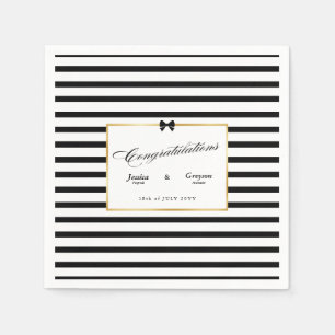 Servilleta De Papel Elegante boda de raya blanca negra marco dorado
