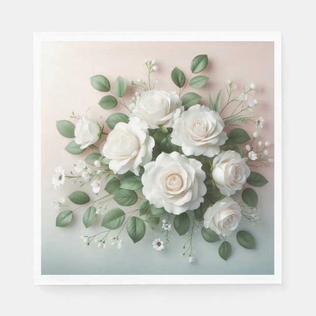 Servilleta De Papel Elegante Boda de rosas blancas (Anverso)
