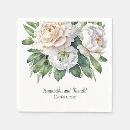 Servilleta De Papel Elegante Boda de rosas blancas y peones