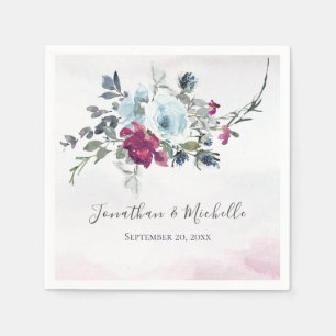 Servilleta De Papel Elegante Boda de Rosas blancos y azules de Borgoña