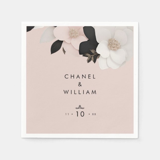 Servilleta De Papel Elegante boda de rosas rosa suave (Anverso)