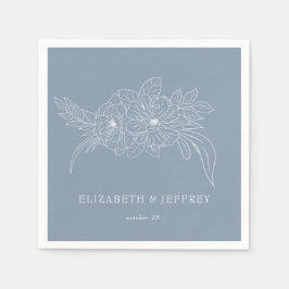 Servilleta De Papel Elegante Boda de sketch floral Dusty Blue Minimal