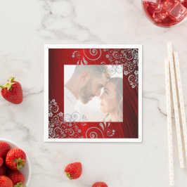 Servilleta De Papel Elegante Boda de Swirls Gris Rojo Ruby