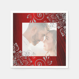 Servilleta De Papel Elegante Boda de Swirls Gris Rojo Ruby