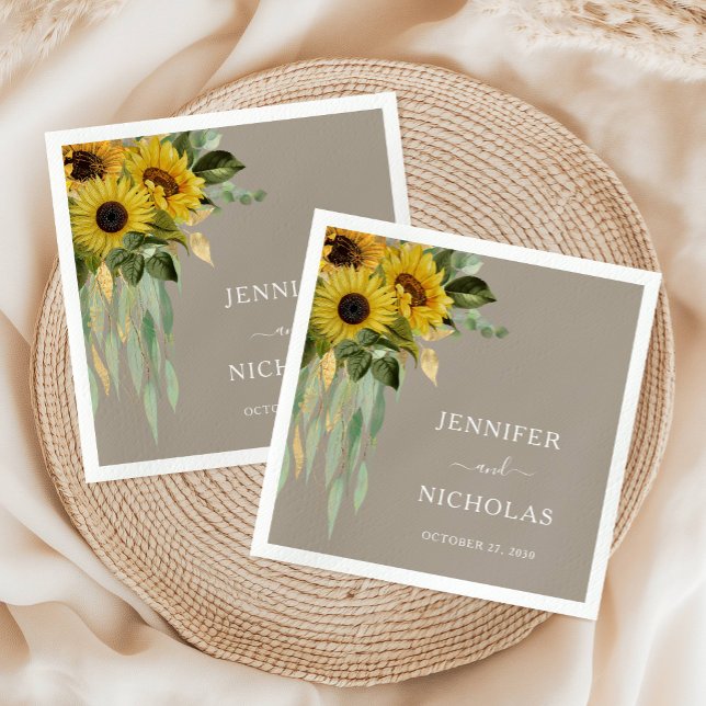 Servilleta De Papel Elegante Boda de Taupe de Girasol (Elegant Sunflower Taupe Wedding Napkins)