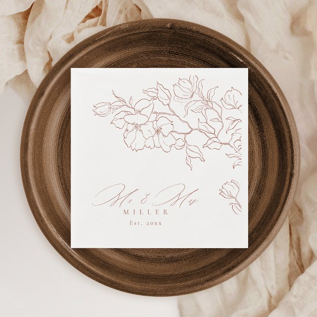 Servilleta De Papel Elegante boda de terracota floral dibujado a mano (Elegant hand drawn floral terracotta wedding napkins)