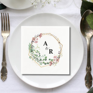 Servilleta De Papel Elegante Boda de vegetación geométrica floral blan