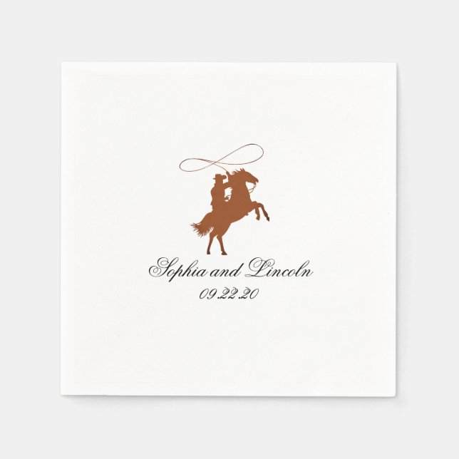 Servilleta De Papel Elegante Boda de Western Dark Brown (Anverso)