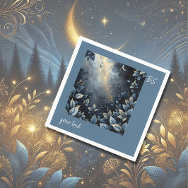 Servilleta De Papel Elegante Boda del Bosque Azul y Oro de Medianoche