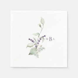 Servilleta De Papel Elegante Boda del Monograma II Foliage & Lavender