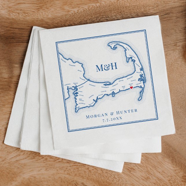 Servilleta De Papel Elegante Boda del Wychmere Beach Club (Custom Cape Cod Napkins perfect for an elegant navy blue destination wedding in Cape Cod)