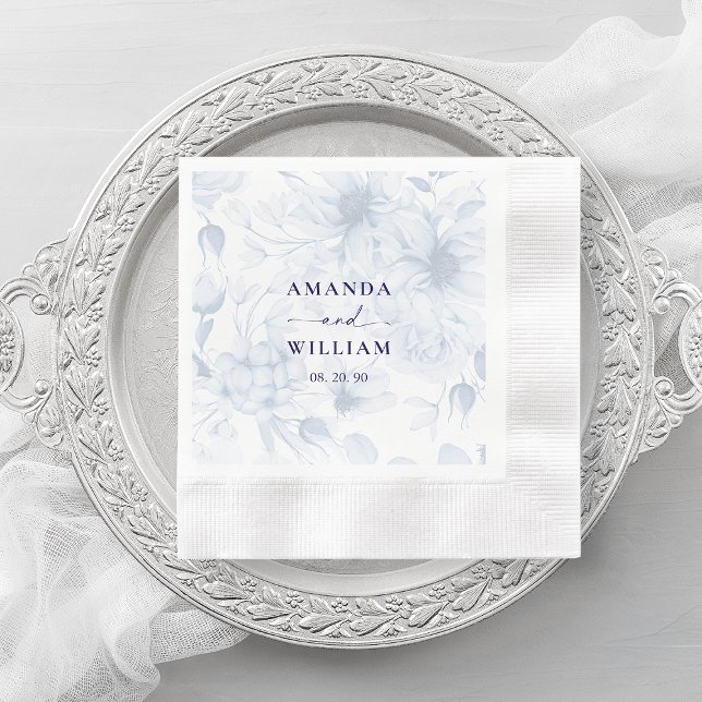 Servilleta De Papel Elegante Boda Dusty Azul Floral Napkin (Subido por el creador)