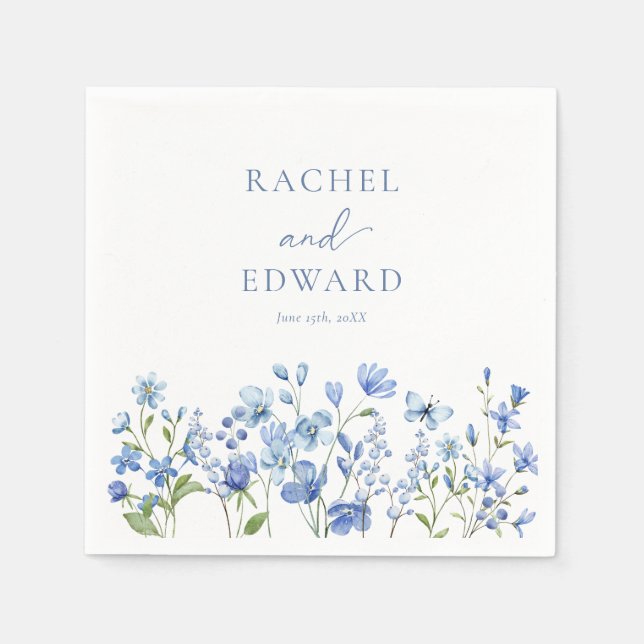 Servilleta De Papel Elegante Boda Dusty Blue Wildflowers (Anverso)