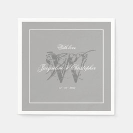 Servilleta De Papel Elegante Boda elegante de Monograma Gris Bride Gro