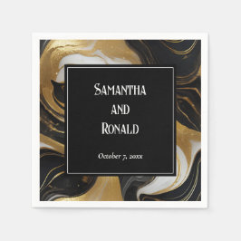 Servilleta De Papel Elegante Boda Faux Gold, Black and White Marble