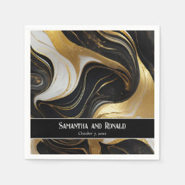 Servilleta De Papel Elegante Boda Faux Gold, Black & White Marble