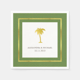 Servilleta De Papel Elegante Boda Faux Gold Palm Tree | Verde
