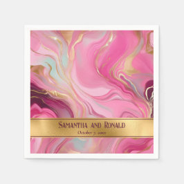 Servilleta De Papel Elegante Boda Faux Gold y Pink Marble