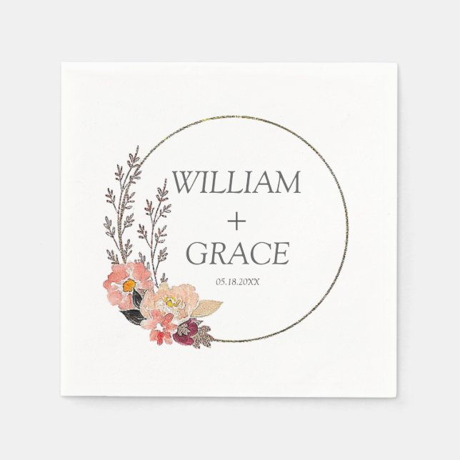 Servilleta De Papel Elegante Boda floral (Anverso)