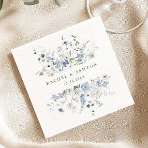 Servilleta De Papel Elegante Boda Floral Azul Blanco Verde