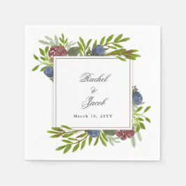 Servilleta De Papel Elegante boda floral azul marino de Borgoña