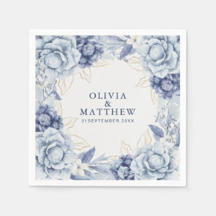 Servilleta De Papel Elegante boda floral azul polvoriento y azul claro