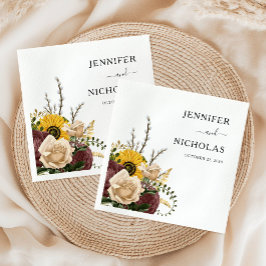 Servilleta De Papel Elegante Boda floral blanco