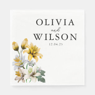 Servilleta De Papel Elegante Boda floral blanco y amarillo