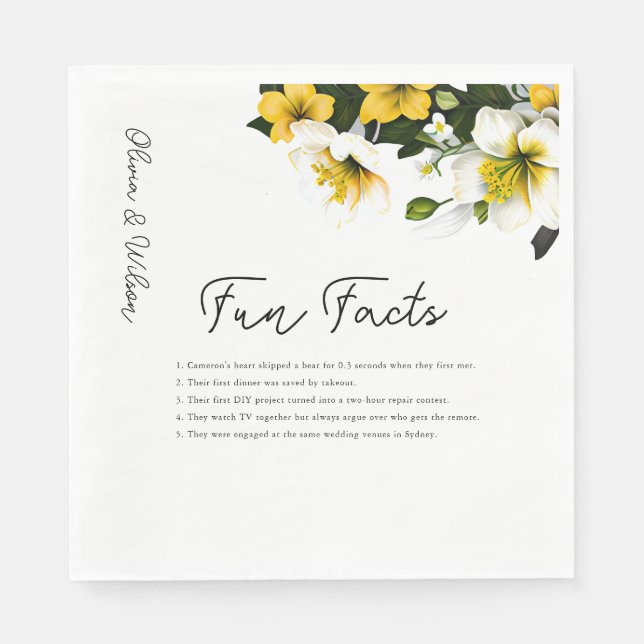 Servilleta De Papel Elegante Boda floral blanco y amarillo hechos de d (Anverso)