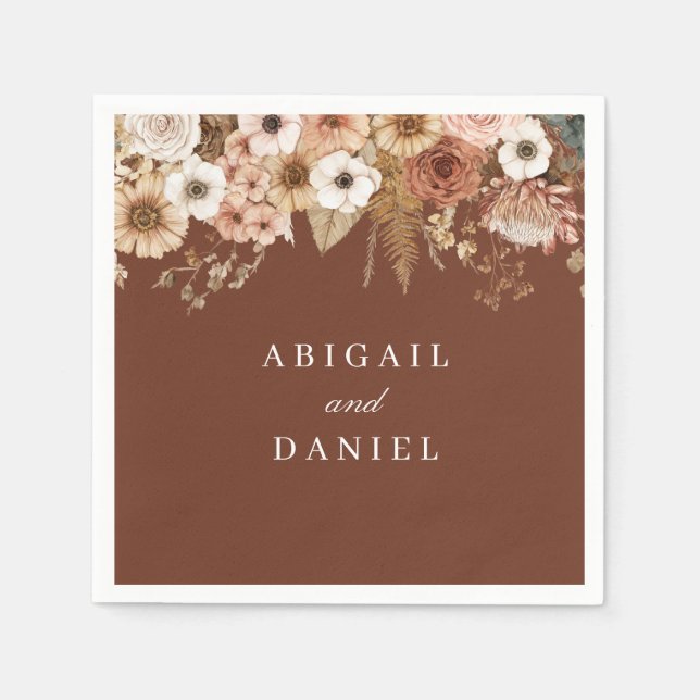 Servilleta De Papel Elegante Boda Floral Bohemio  (Anverso)