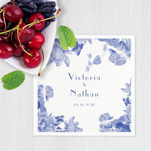 Servilleta De Papel Elegante Boda floral Chinoiserie azul blanco