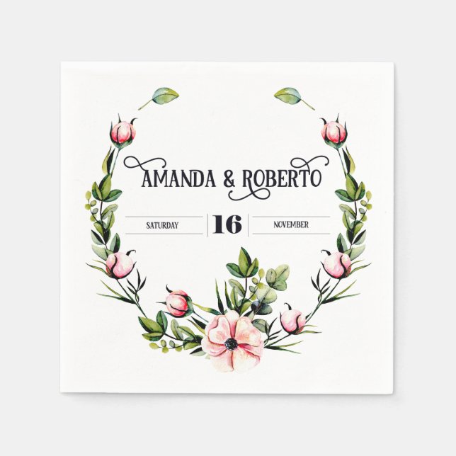 Servilleta De Papel Elegante Boda Floral Cocktail Napkins (Anverso)
