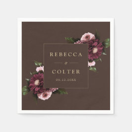 Servilleta De Papel Elegante Boda floral de Borgoña marrón