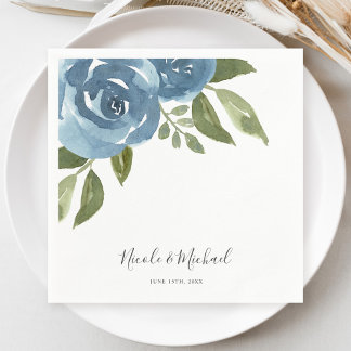 Servilleta De Papel Elegante Boda floral de color azul turbio