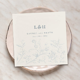 Servilleta De Papel Elegante Boda Floral de color azul turbio monogram