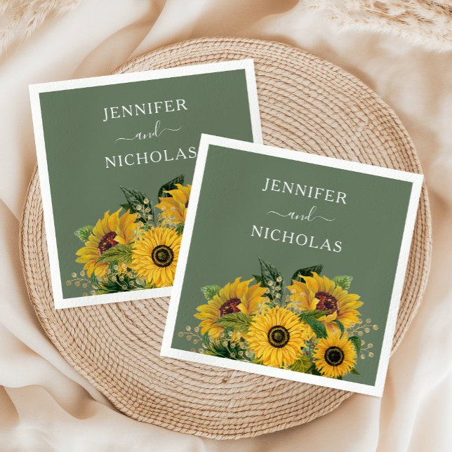 Servilleta De Papel Elegante Boda Floral de girasoles (Elegant Floral Sunflowers Wedding Napkins)