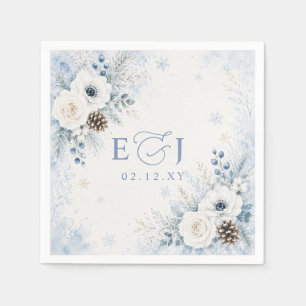 Servilleta De Papel Elegante Boda Floral de Invierno en Azul Polvorien