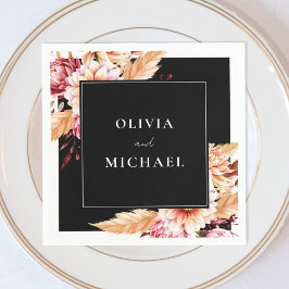 Servilleta De Papel Elegante Boda floral de Moda de Boho negro