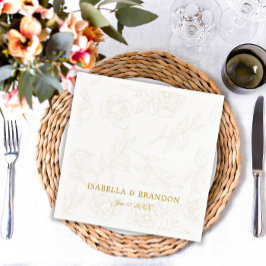 Servilleta De Papel Elegante Boda floral de oro simple