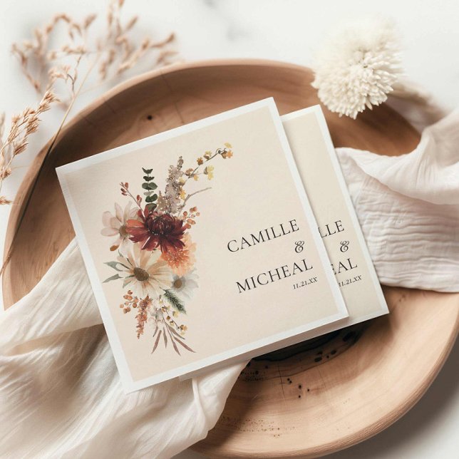 Servilleta De Papel Elegante Boda floral de otoño (Fall Floral Wedding Paper Napkins)